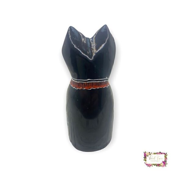 Vintage Lacquer Black Cat Figurine Hand Painted - Picture 3 of 12